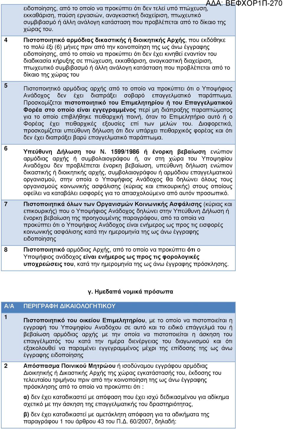 4 Πιστοποιητικό αρµόδιας δικαστικής ή διοικητικής Αρχής, που εκδόθηκε το πολύ έξι (6) µήνες πριν από την κοινοποίηση της ως άνω έγγραφης ειδοποίησης, από το οποίο να προκύπτει ότι δεν έχει κινηθεί