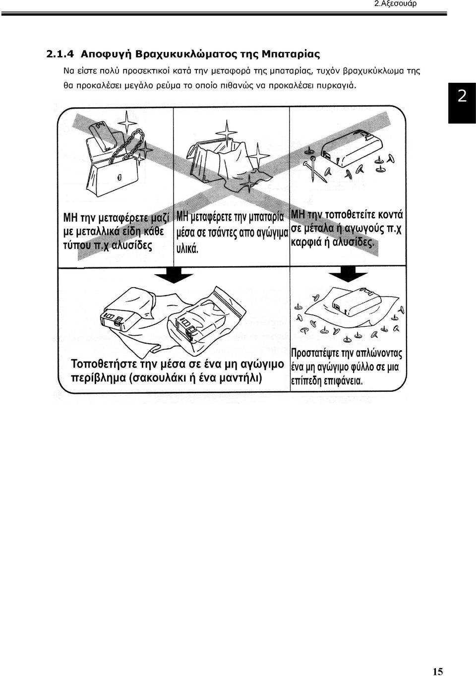 πολύ προσεκτικοί κατά την µεταφορά της µπαταρίας,