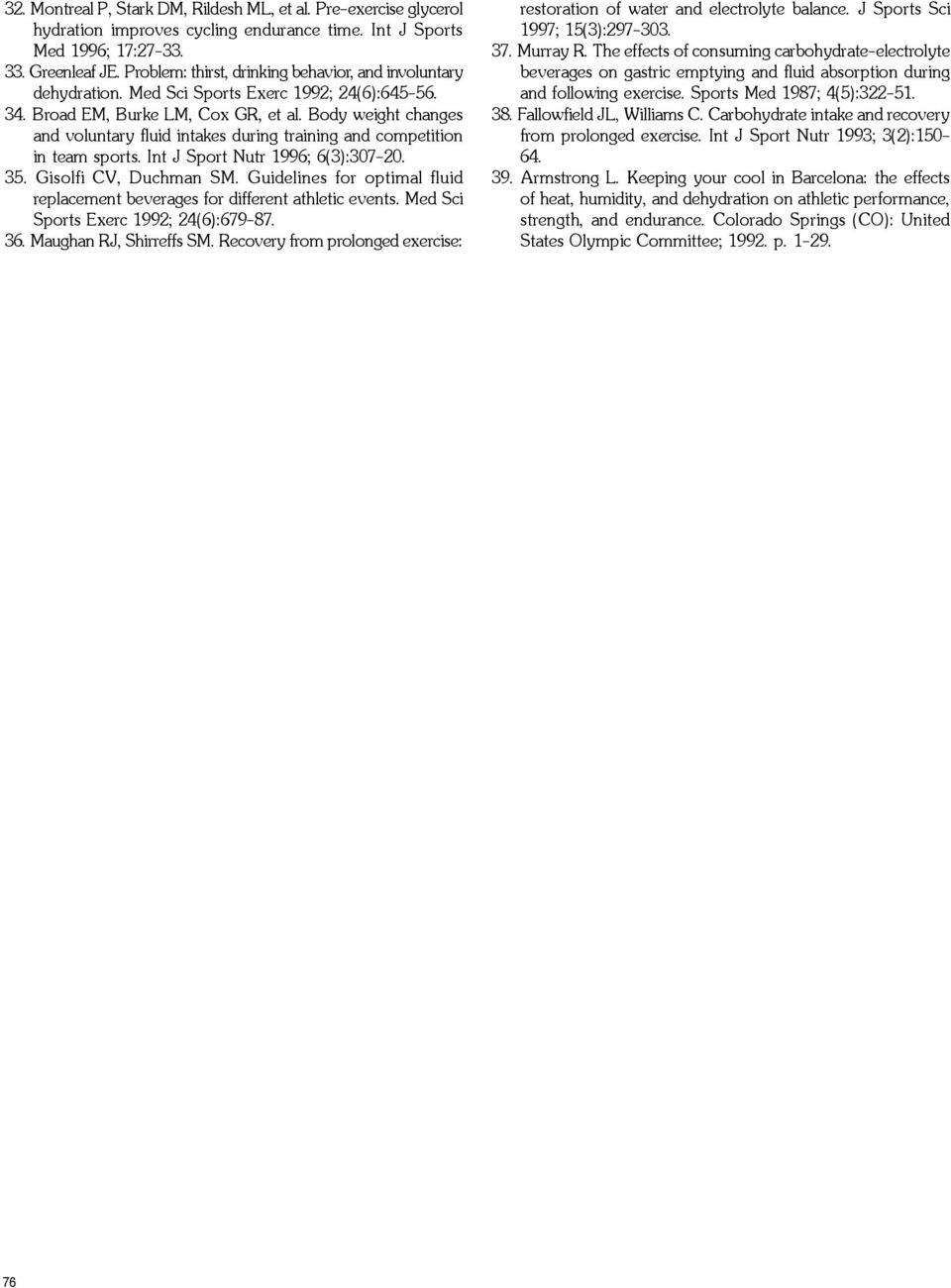Body weight changes and voluntary fluid intakes during training and competition in team sports. Int J Sport Nutr 1996; 6(3):307-20. 35. Gisolfi CV, Duchman SM.