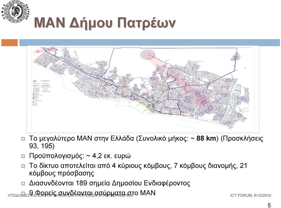 ευρώ Το δίκτυο αποτελείται από 4 κύριους κόμβους, 7 κόμβους διανομής, 21