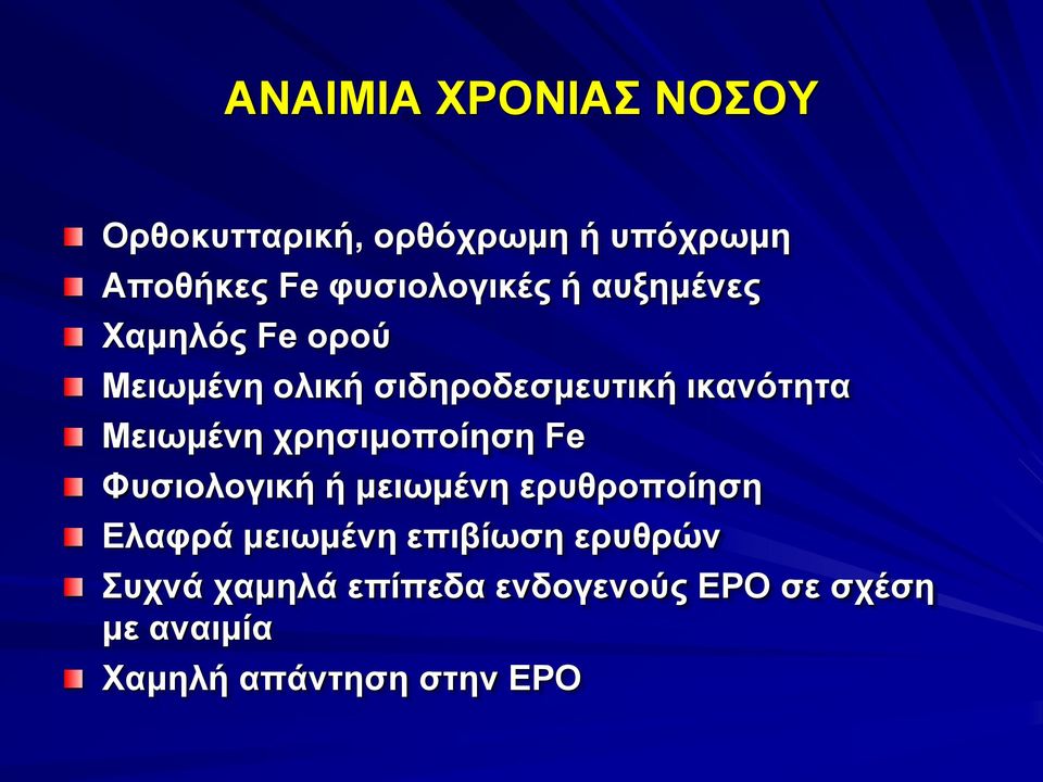 ικανότητα Μειωμένη χρησιμοποίηση Fe Φυσιολογική ή μειωμένη ερυθροποίηση Ελαφρά