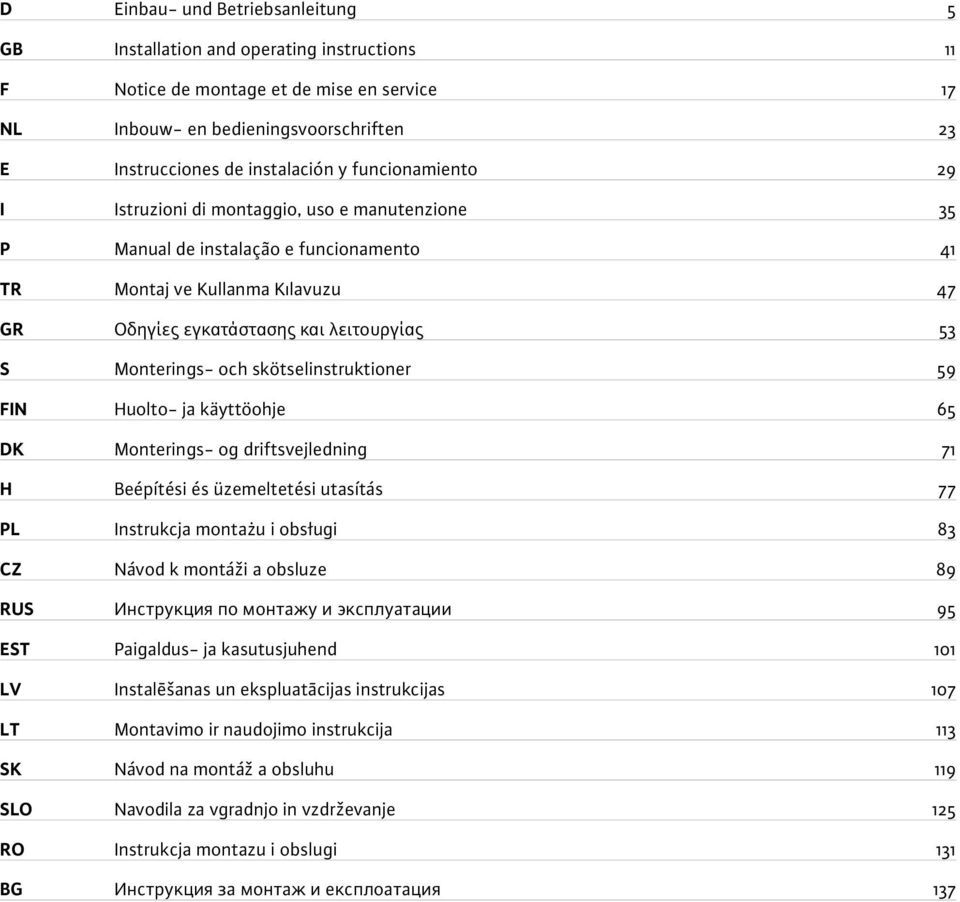 och skötselinstruktioner 59 FIN Huolto- ja käyttöohje 65 DK Monterings- og driftsvejledning 71 H Beépítési és üzemeltetési utasítás 77 PL Instrukcja montażu i obsługi 83 CZ Návod k montáži a obsluze