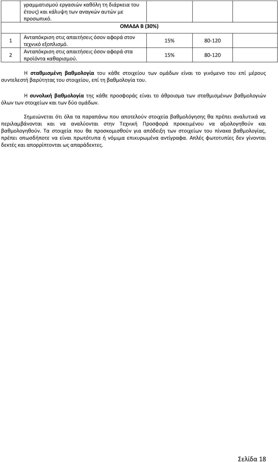 15% 80-120 15% 80-120 Η σταθμισμένη βαθμολογία του κάθε στοιχείου των ομάδων είναι το γινόμενο του επί μέρους συντελεστή βαρύτητας του στοιχείου, επί τη βαθμολογία του.