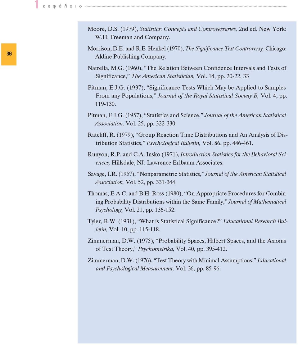 (1960), The Relation Between Confidence Intervals and Tests of Significance, The American Statistician, Vol. 14, pp. 20-22, 33 Pitman, E.J.G.