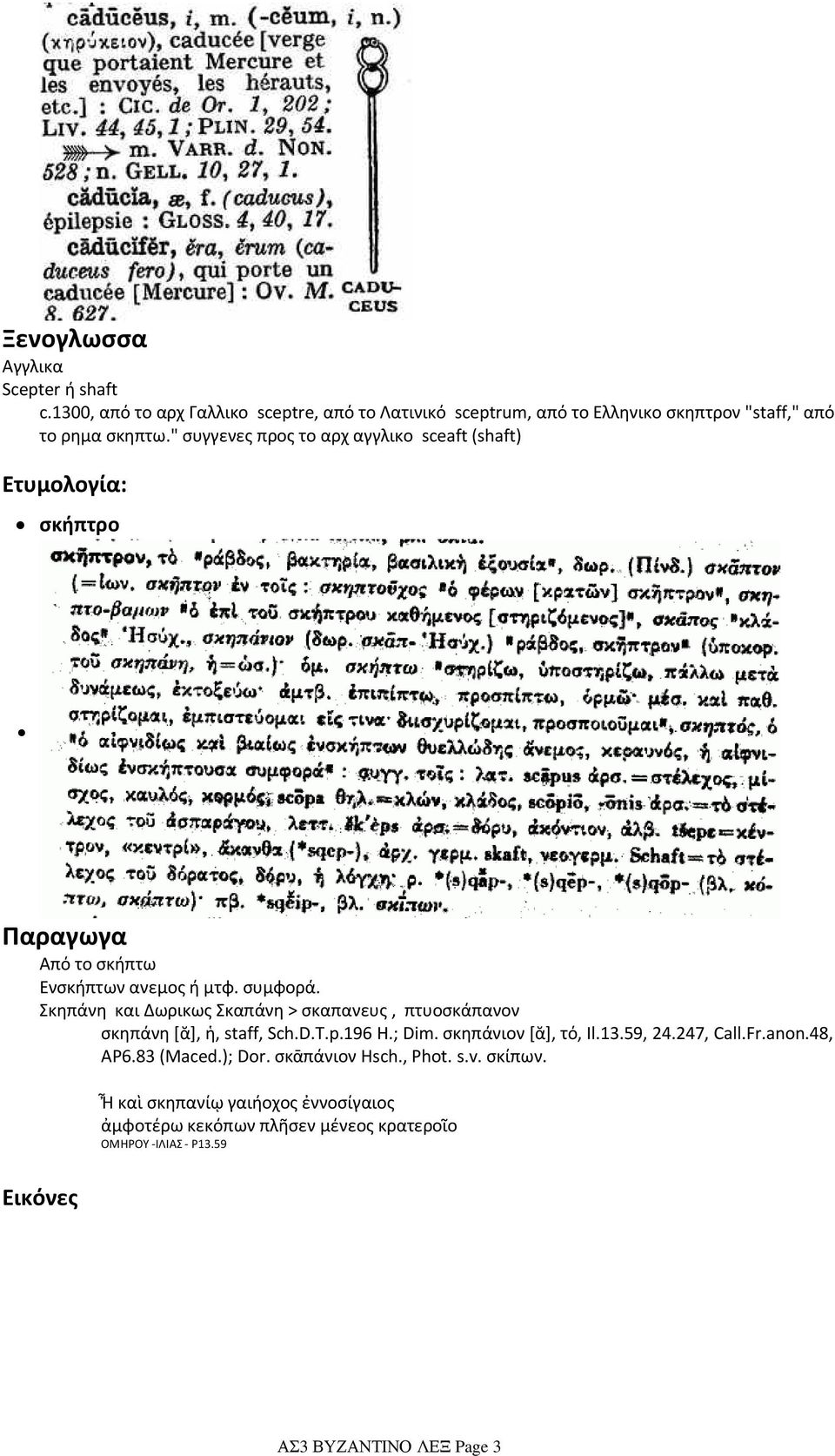 Σκηπάνη και Δωρικως Σκαπάνη > σκαπανευς, πτυοσκάπανον σκηπάνη [ ], ἡ, staff, Sch.D.T.p.196 H.; Dim. σκηπάνιον [ ], τό, Il.13.59, 24.247, Call.Fr.anon.