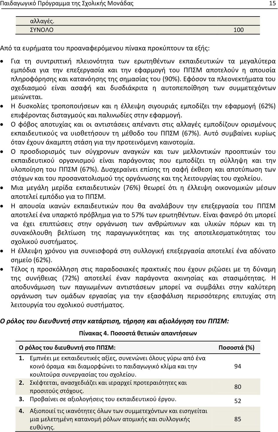 ΠΠΣΜ αποτελούν η απουσία πληροφόρησης και κατανόησης της σημασίας του (90%). Εφόσον τα πλεονεκτήματα του σχεδιασμού είναι ασαφή και δυσδιάκριτα η αυτοπεποίθηση των συμμετεχόντων μειώνεται.