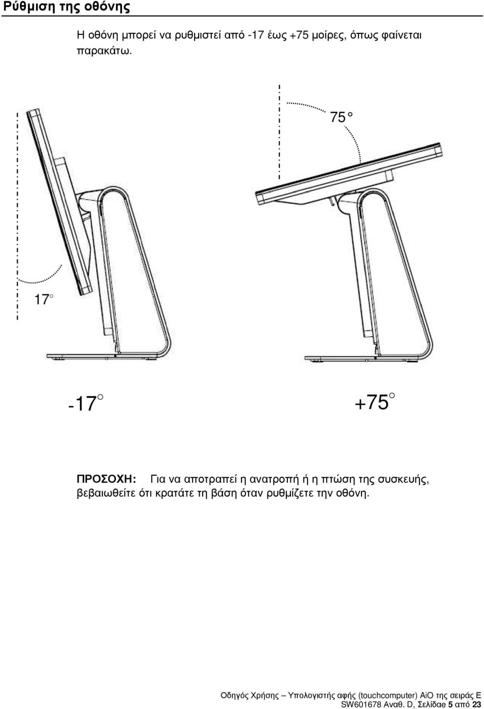 75 17-17 +75 ΠΡΟΣΟΧΗ: Για να αποτραπεί η ανατροπή ή η πτώση της