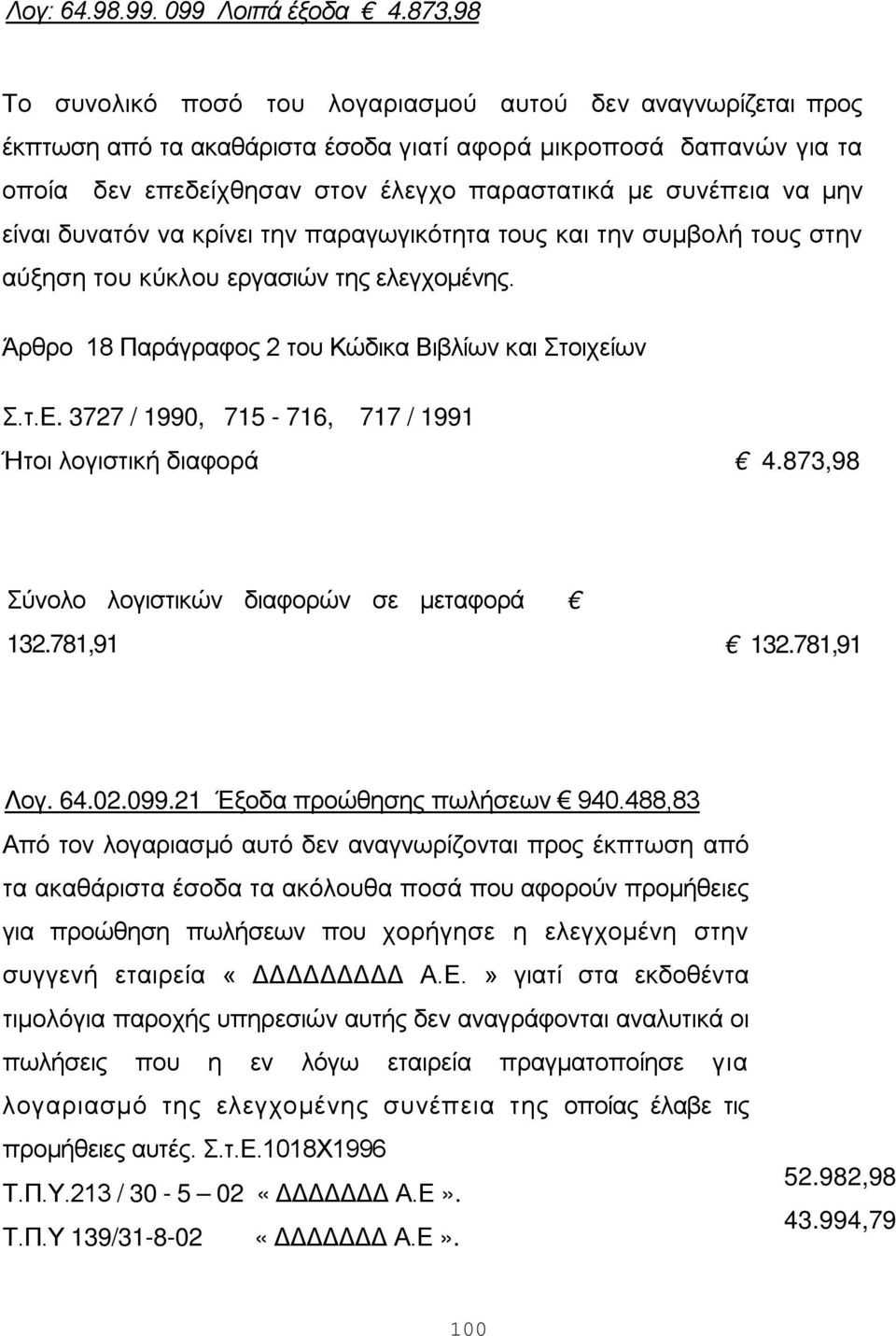 μην είναι δυνατόν να κρίνει την παραγωγικότητα τους και την συμβολή τους στην αύξηση του κύκλου εργασιών της ελεγχομένης. Άρθρο 18 Παράγραφος 2 του Κώδικα Βιβλίων και Στοιχείων Σ.τ.Ε.