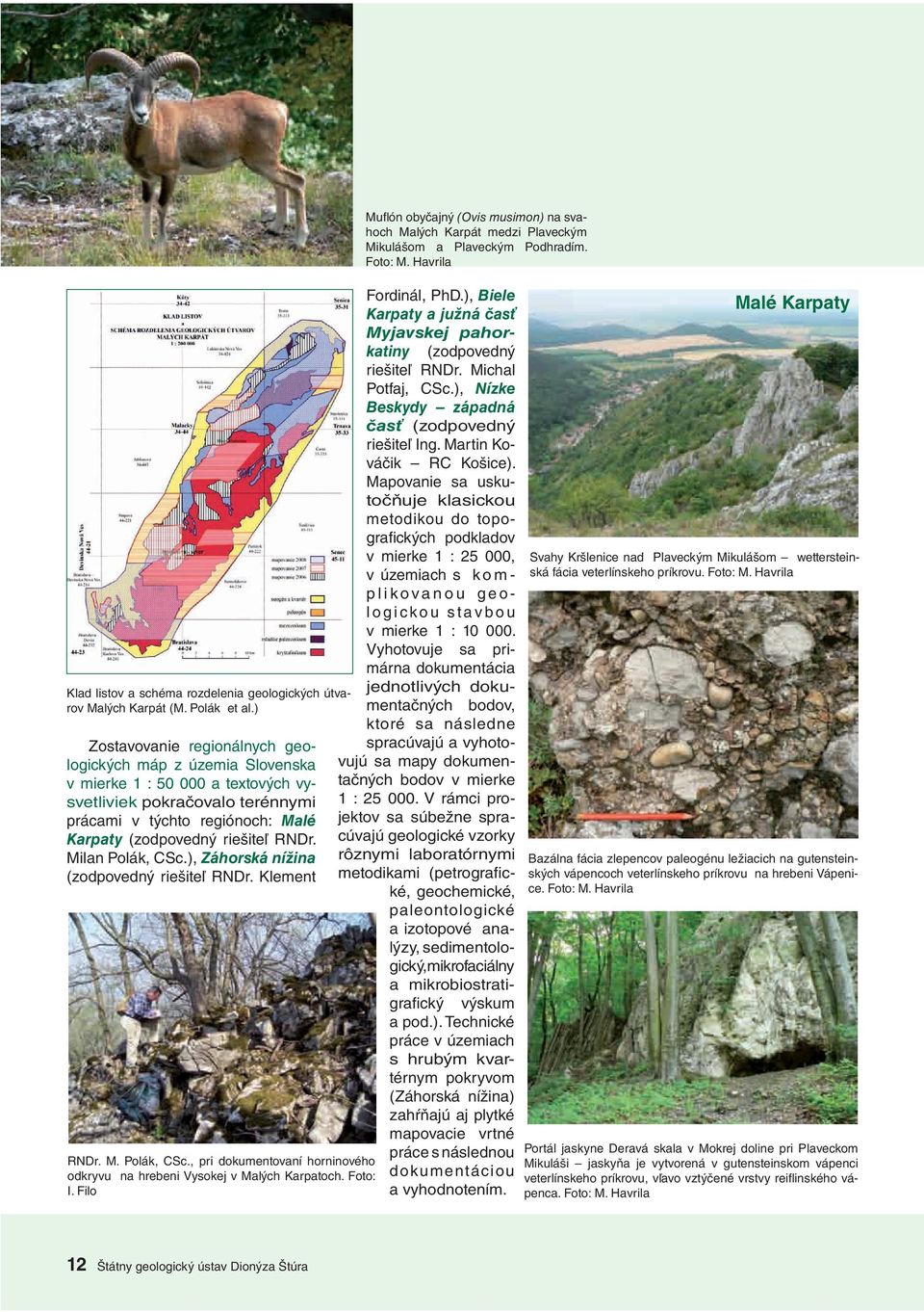 Milan Polák, CSc.), Záhorská nížina (zodpovedný riešiteľ RNDr. Klement RNDr. M. Polák, CSc., pri dokumentovaní horninového odkryvu na hrebeni Vysokej v Malých Karpatoch. Foto: I.