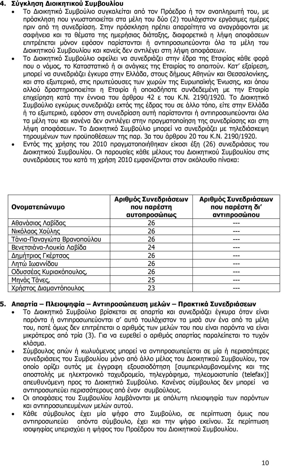 Στην πρόσκληση πρέπει απαραίτητα να αναγράφονται µε σαφήνεια και τα θέµατα της ηµερήσιας διάταξης, διαφορετικά η λήψη αποφάσεων επιτρέπεται µόνον εφόσον παρίστανται ή αντιπροσωπεύονται όλα τα µέλη