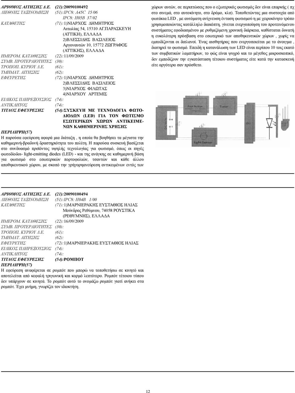 ΑΙΤΗΣΗΣ (62): (72):1)ΝΙΑΡΧΟΣ ΗΜΗΤΡΙΟΣ 2)ΒΛΕΣΣΙ ΗΣ ΒΑΣΙΛΕΙΟΣ 3)ΝΙΑΡΧΟΣ ΦΙΛΩΤΑΣ 4)ΝΙΑΡΧΟΥ ΑΡΤΕΜΙΣ ΕΙ ΙΚΟΣ ΠΛΗΡΕΞΟΥΣΙΟΣ (74): (74): ΤΙΤΛΟΣ ΕΦΕΥΡΕΣΗΣ (54):ΣΥΣΚΕΥΗ ΜΕ ΤΕΧΝΟΛΟΓΙΑ ΦΩΤΟ- ΙΟ ΩΝ (LED) ΓΙΑ ΤΟΝ