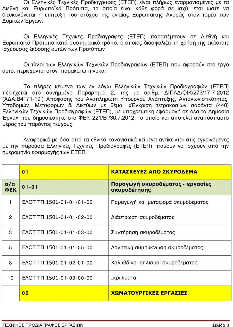 Οι Ελληνικές Τεχνικές Προδιαγραφές (ΕΤΕΠ) παραπέμπουν σε Διεθνή και Ευρωπαϊκά Πρότυπα κατά συστηματικό τρόπο, ο οποίος διασφαλίζει τη χρήση της εκάστοτε ισχύουσας έκδοσης αυτών των Προτύπων Οι τίτλοι