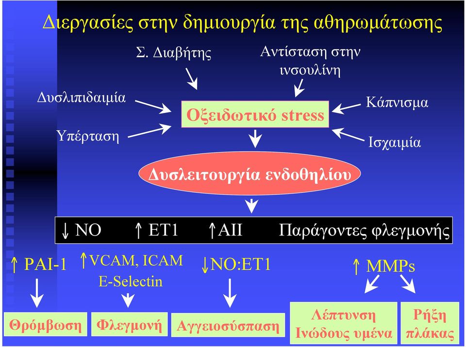 ενδοθηλίου Κάπνισµα Ισχαιµία ΝΟ ΕΤ1 ΑΙΙ Παράγοντες φλεγµονής PAI-1 VCAM,