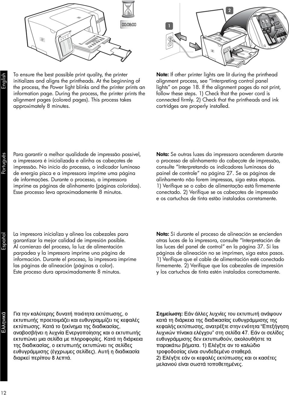 This process takes approximately 8 minutes. Note: If other printer lights are lit during the printhead alignment process, see Interpreting control panel lights on page 18.