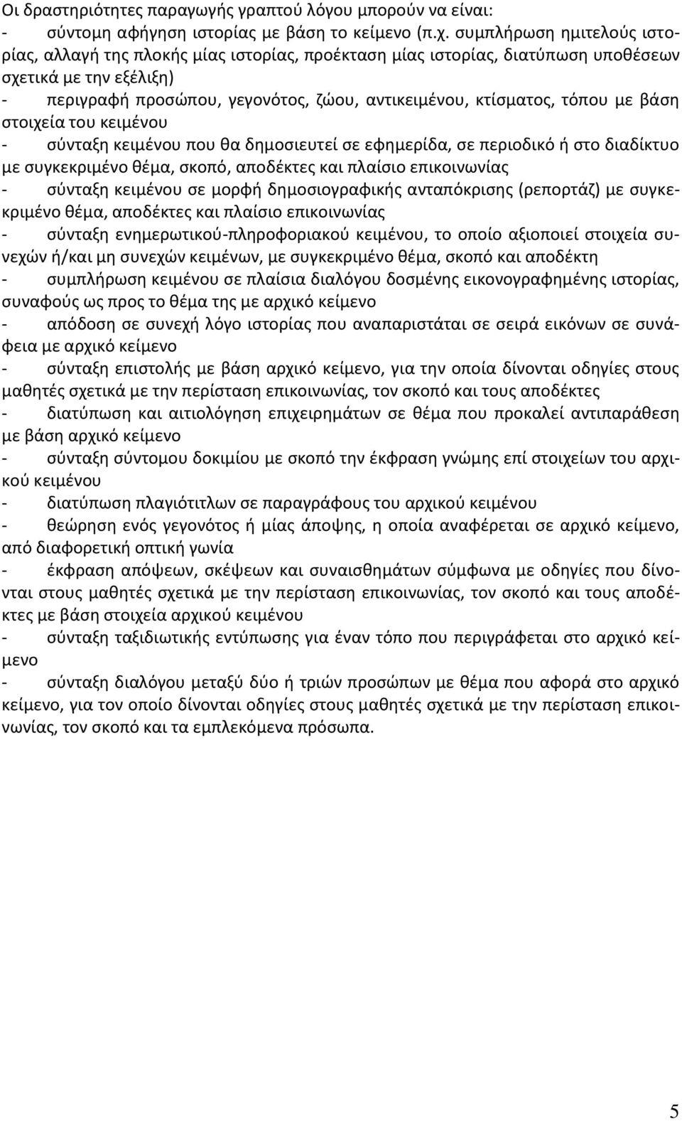 τόπου με βάση στοιχεία του κειμένου - σύνταξη κειμένου που θα δημοσιευτεί σε εφημερίδα, σε περιοδικό ή στο διαδίκτυο με συγκεκριμένο θέμα, σκοπό, αποδέκτες και πλαίσιο επικοινωνίας - σύνταξη κειμένου