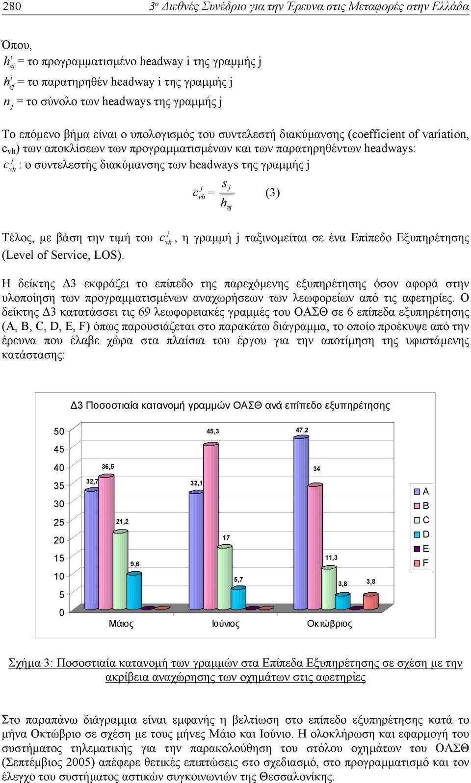 διακύµανσης των headways της γραµµής vh c vh = s h π (3) Τέλος, µε βάση την τιµή του (Level of Service, LOS).