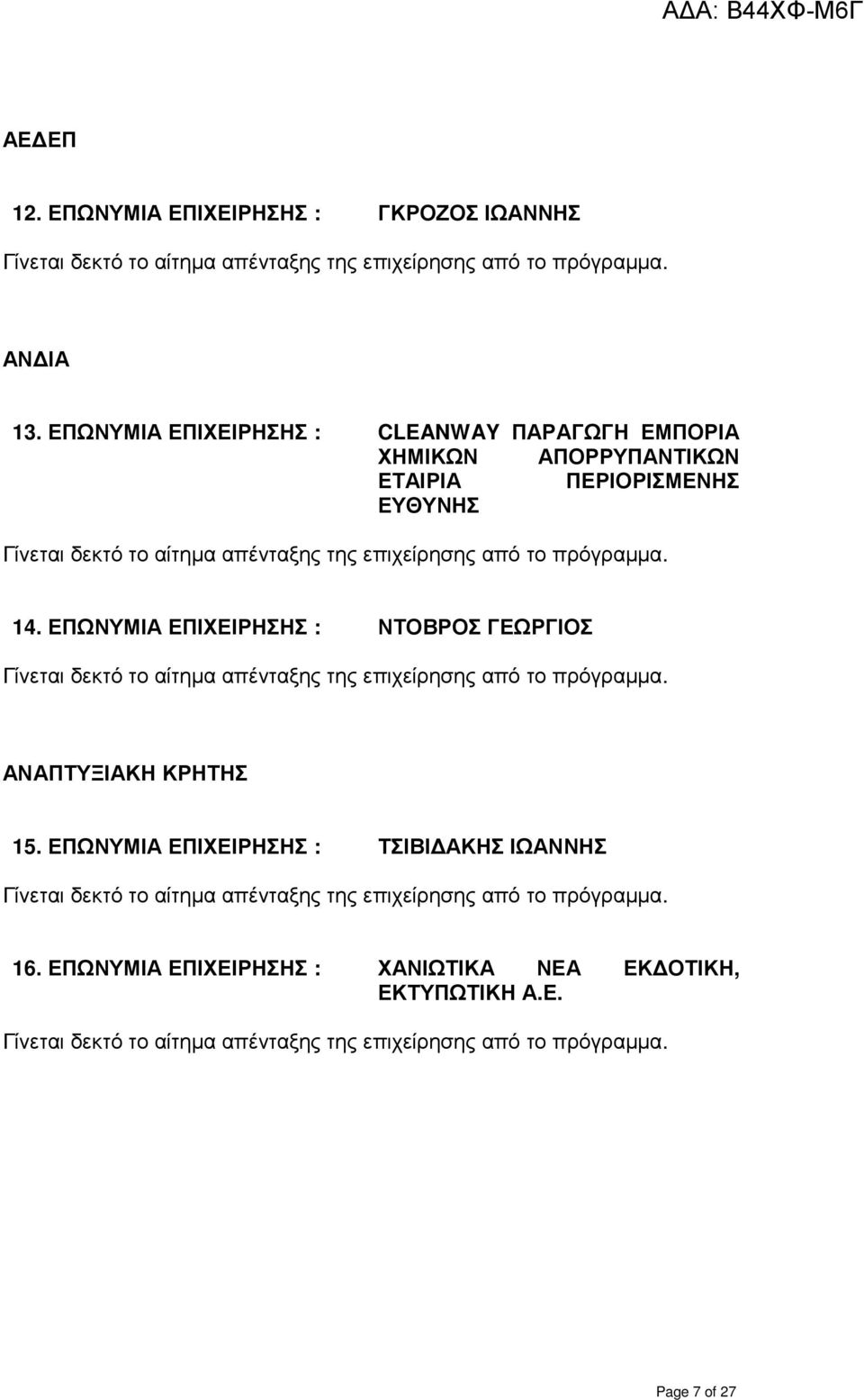 ΠΕΡΙΟΡΙΣΜΕΝΗΣ ΕΥΘΥΝΗΣ 14. ΕΠΩΝΥΜΙΑ ΕΠΙΧΕΙΡΗΣΗΣ : ΝΤΟΒΡΟΣ ΓΕΩΡΓΙΟΣ ΑΝΑΠΤΥΞΙΑΚΗ ΚΡΗΤΗΣ 15.