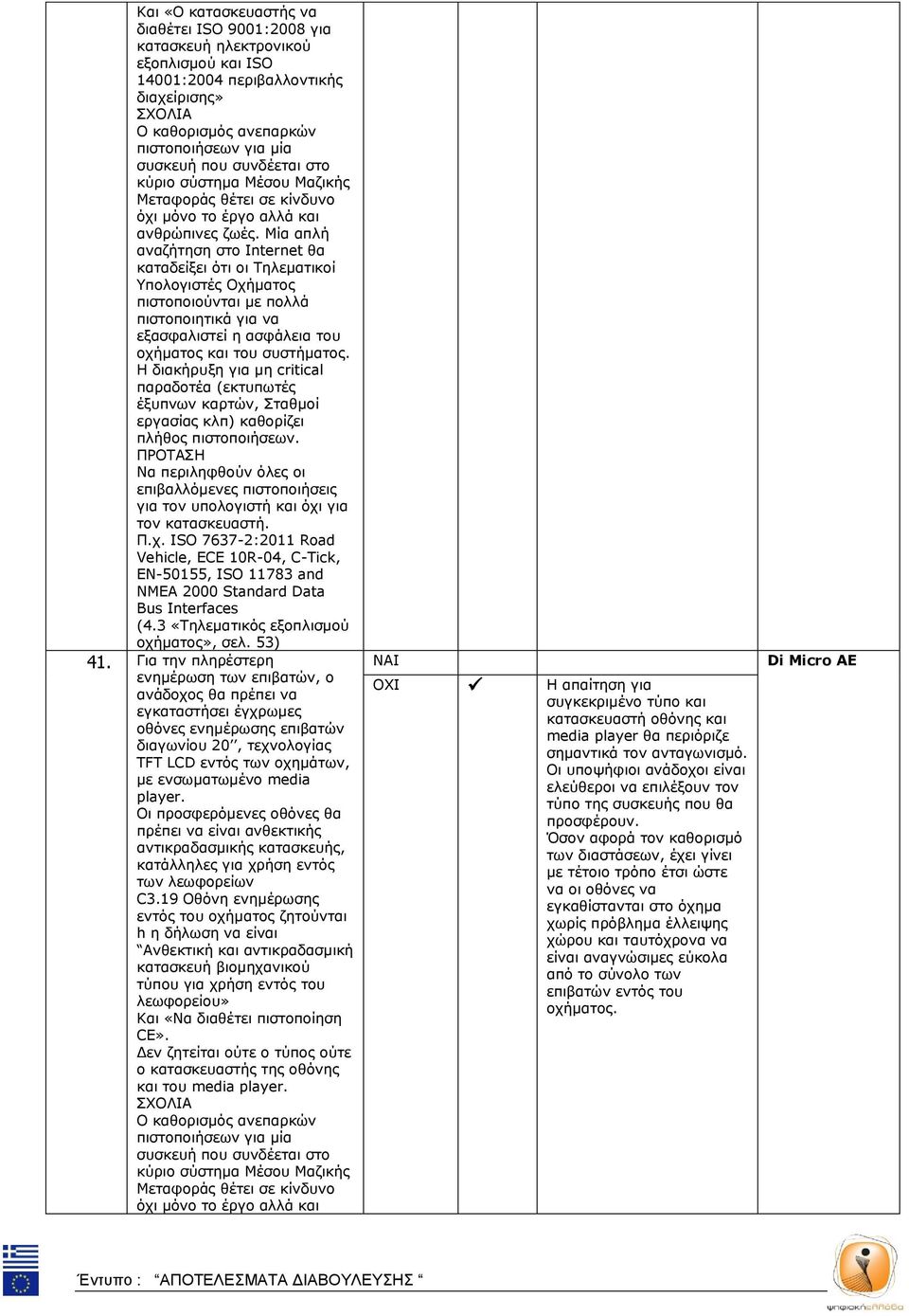 Μία απλή αναζήτηση στο Internet θα καταδείξει ότι οι Τηλεματικοί Υπολογιστές Οχήματος πιστοποιούνται με πολλά πιστοποιητικά για να εξασφαλιστεί η ασφάλεια του οχήματος και του συστήματος.