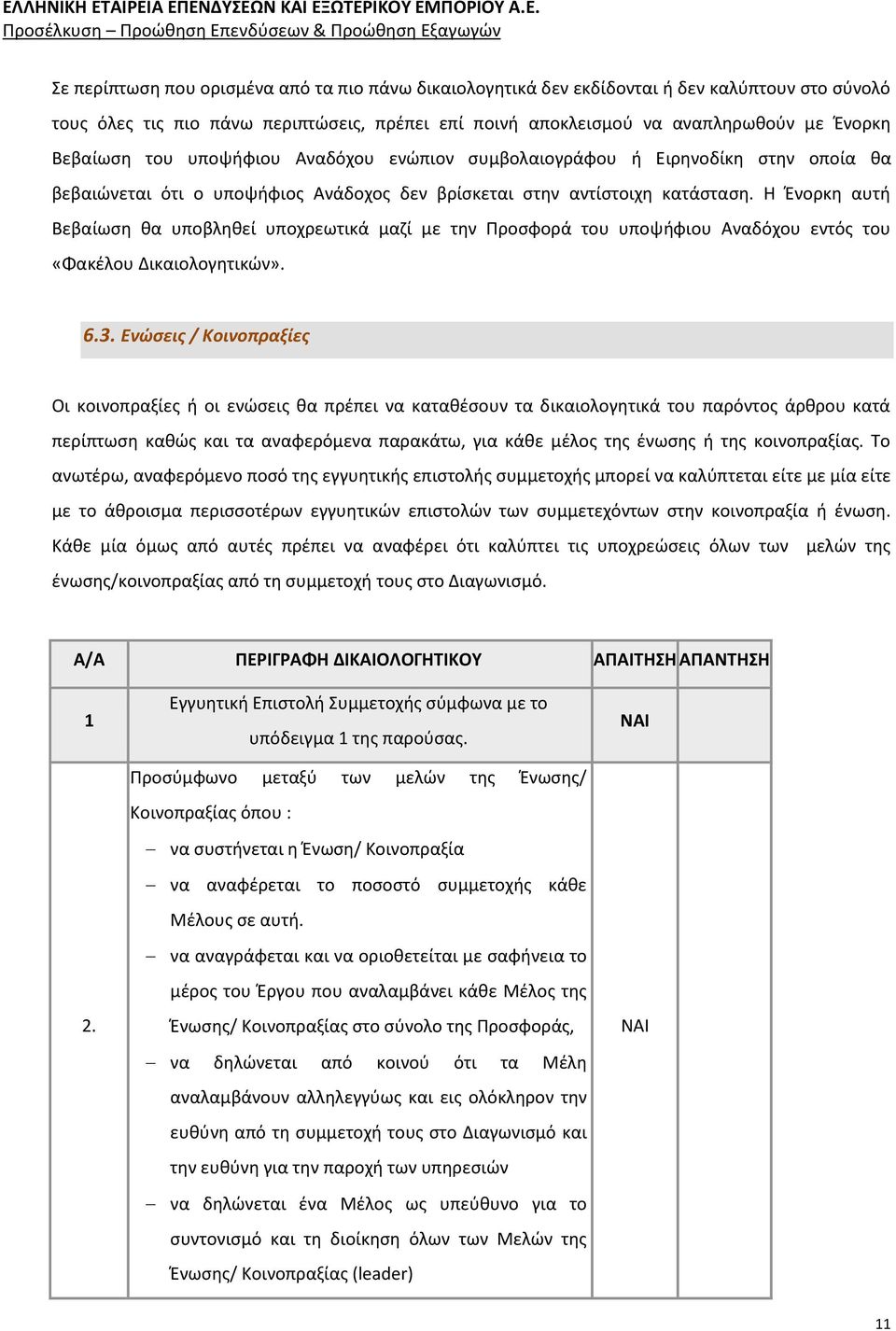 Η Ένορκη αυτή Βεβαίωση θα υποβληθεί υποχρεωτικά μαζί με την Προσφορά του υποψήφιου Αναδόχου εντός του «Φακέλου Δικαιολογητικών». 6.3.