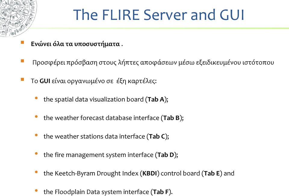 the spatial data visualization board (Tab A); the weather forecast database interface (Tab B); the weather stations