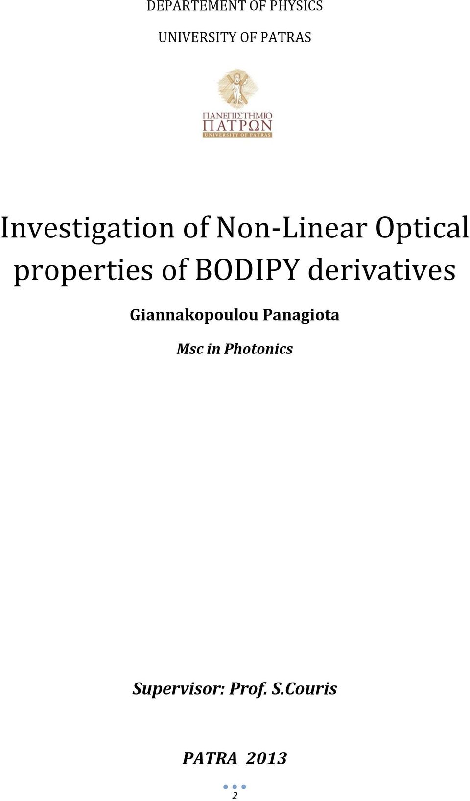 of BODIPY derivatives Giannakopoulou Panagiota