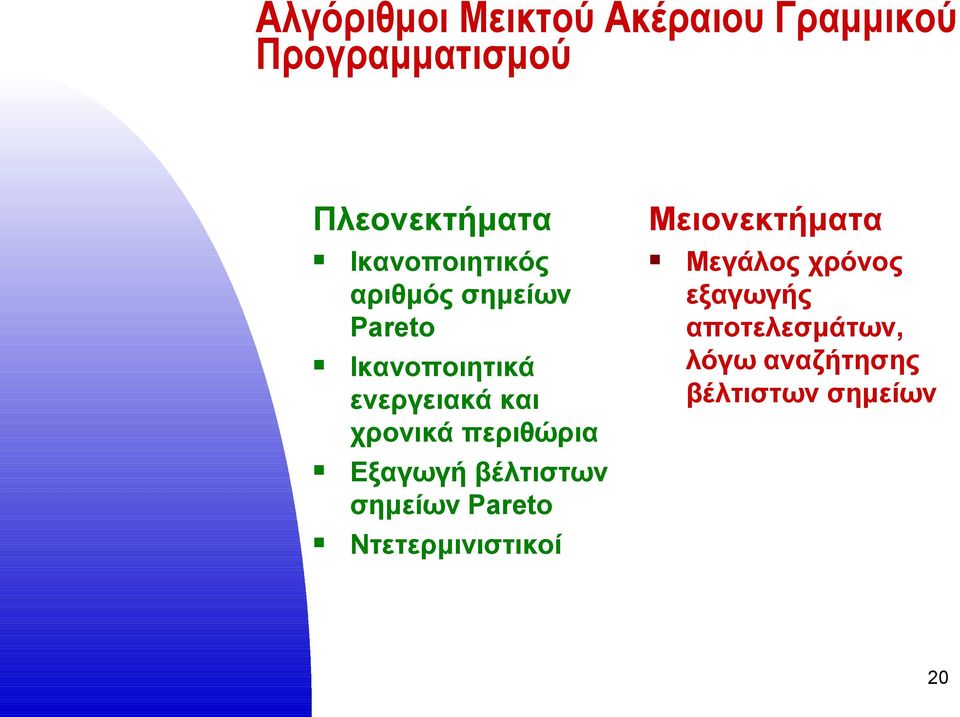 χρονικά περιθώρια Εξαγωγή βέλτιστων σημείων Pareto Ντετερμινιστικοί