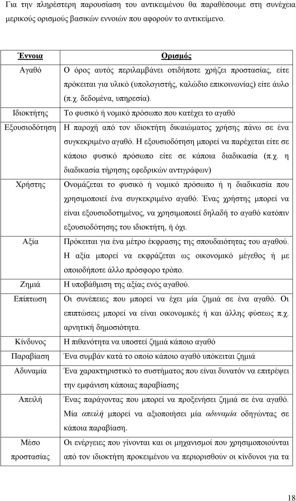 Ηδηνθηήηεο Σν θπζηθφ ή λνκηθφ πξφζσπν πνπ θαηέρεη ην αγαζφ Δμνπζηνδφηεζε Ζ παξνρή απφ ηνλ ηδηνθηήηε δηθαηψκαηνο ρξήζεο πάλσ ζε έλα ζπγθεθξηκέλν αγαζφ.