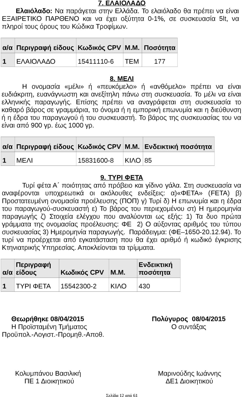 ΜΕΛΙ Η ονομασία «μέλι» ή «πευκόμελο» ή «ανθόμελο» πρέπει να είναι ευδιάκριτη, ευανάγνωστη και ανεξίτηλη πάνω στη συσκευασία. Το μέλι να είναι ελληνικής παραγωγής.