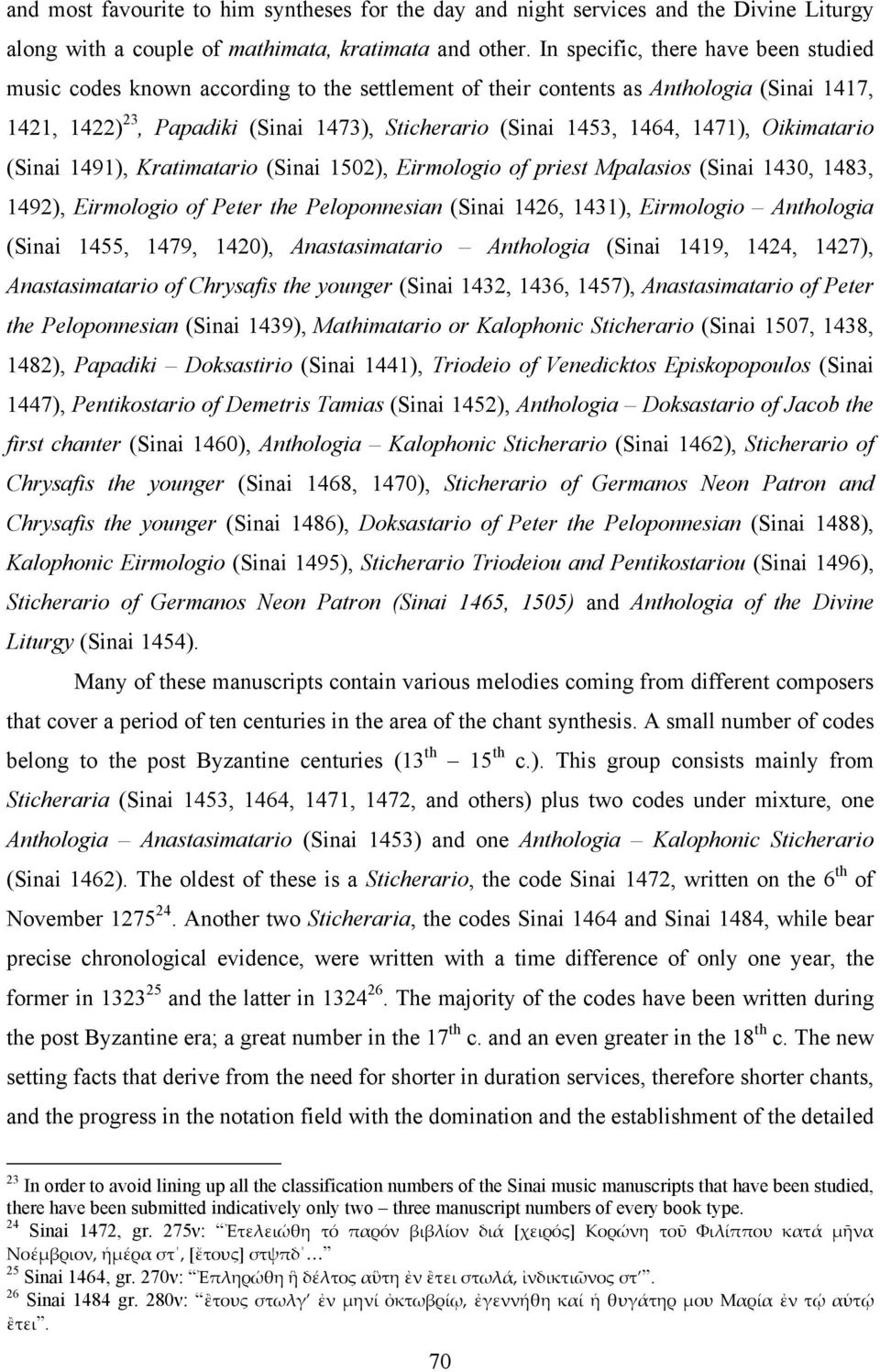 1471), Oikimatario (Sinai 1491), Kratimatario (Sinai 1502), Eirmologio of priest Mpalasios (Sinai 1430, 1483, 1492), Eirmologio of Peter the Peloponnesian (Sinai 1426, 1431), Eirmologio Anthologia