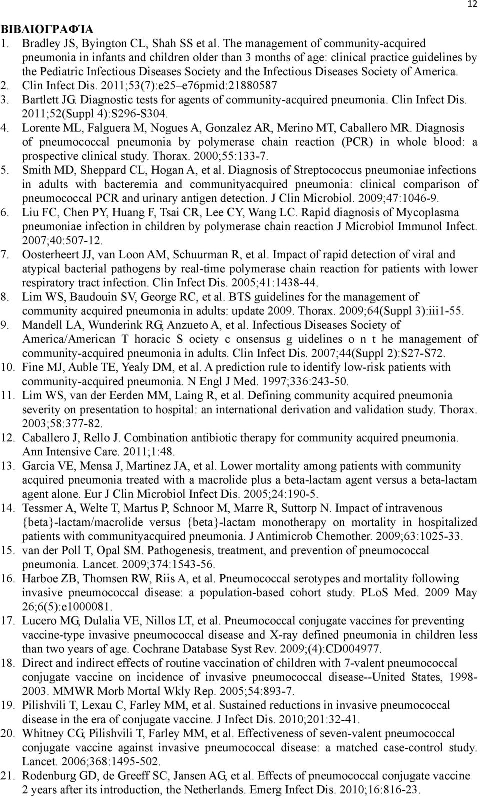 Diseases Society of America. 2. Clin Infect Dis. 2011;53(7):e25 e76pmid:21880587 3. Bartlett JG. Diagnostic tests for agents of community-acquired pneumonia. Clin Infect Dis. 2011;52(Suppl 4):S296-S304.