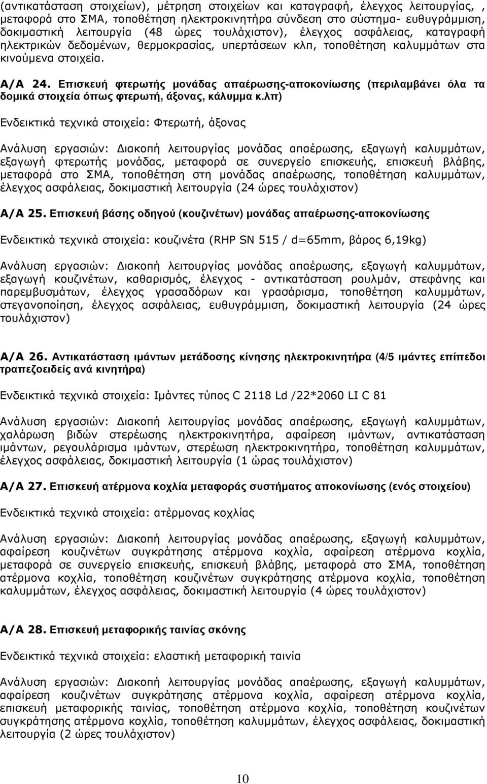 Επισκευή φτερωτής µονάδας απαέρωσης-αποκονίωσης (περιλαµβάνει όλα τα δοµικά στοιχεία όπως φτερωτή, άξονας, κάλυµµα κ.