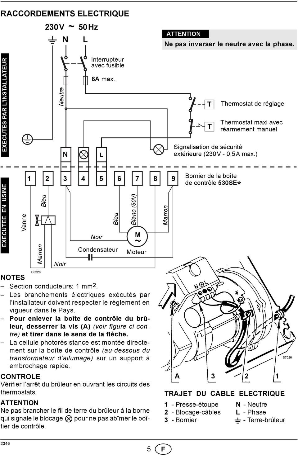 Les branchements électriques exécutés par l installateur doivent respecter le règlement en vigueur dans le Pays.