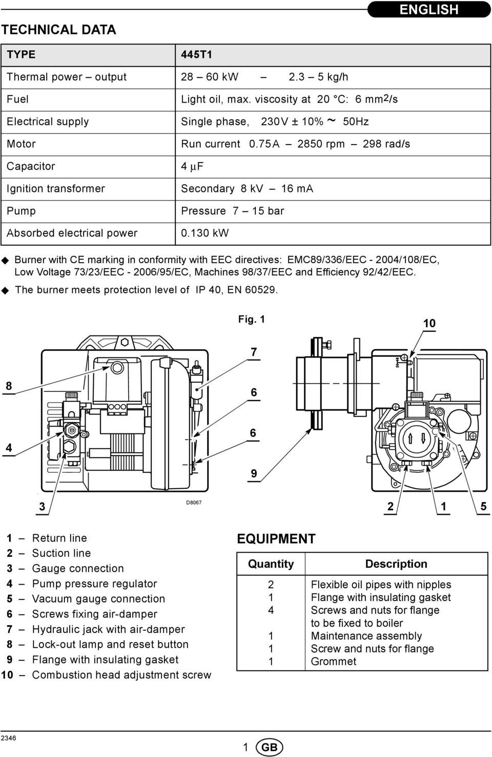 75A 850 rpm 98 rad/s 4 μf Secondary 8 kv ma Pressure 7 5 bar 0.