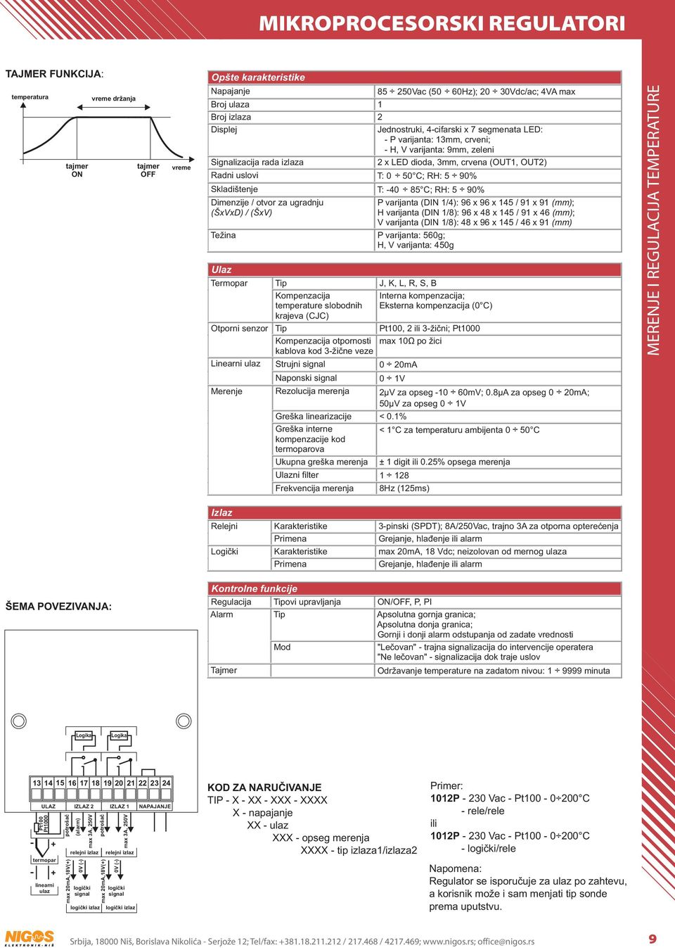 ugradnju (ŠxVxD) / (ŠxV) P varijanta: 560g; H, V varijanta: 450g Ulaz Termopar Kompenzacija temperature slobodnih krajeva (CJC) Otporni senzor Linearni ulaz Merenje Kompenzacija otpornosti kablova