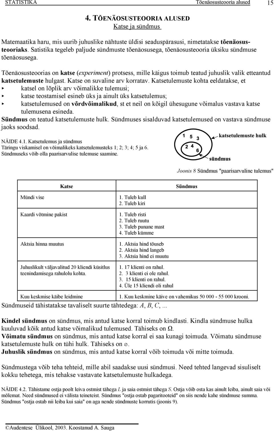 Tõenäosusteoorias on katse (experiment) protsess, mille käigus toimub teatud juhuslik valik etteantud katsetulemuste hulgast. Katse on suvaline arv korratav.