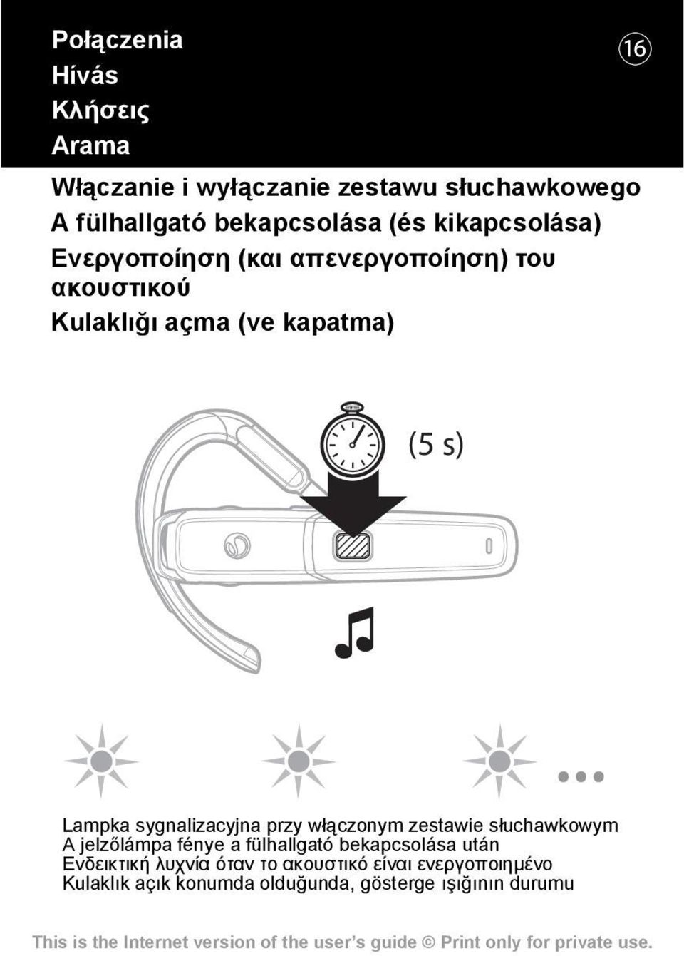 sygnalizacyjna przy włączonym zestawie słuchawkowym A jelzőlámpa fénye a fülhallgató bekapcsolása után