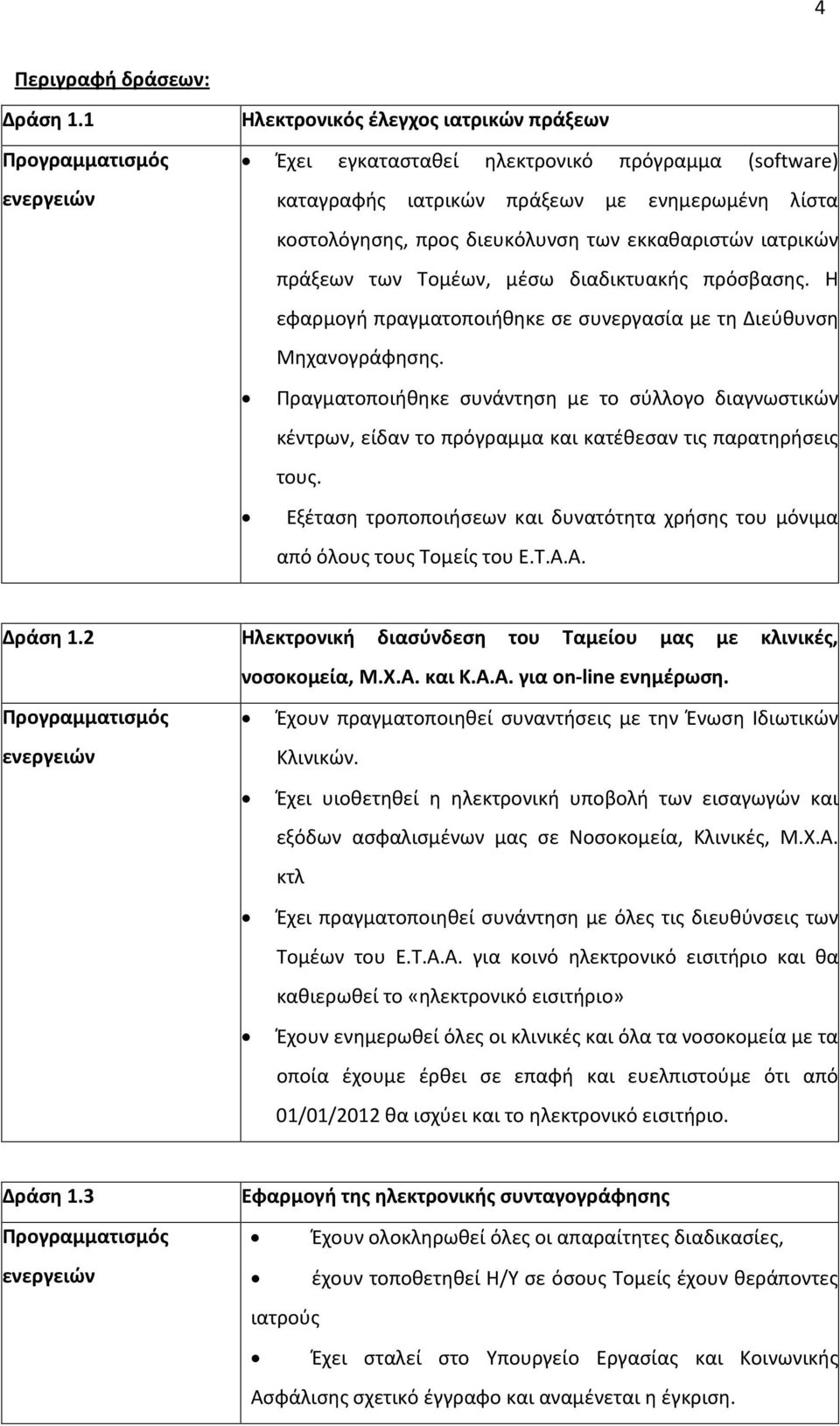 πράξεων των Τομέων, μέσω διαδικτυακής πρόσβασης. Η εφαρμογή πραγματοποιήθηκε σε συνεργασία με τη Διεύθυνση Μηχανογράφησης.