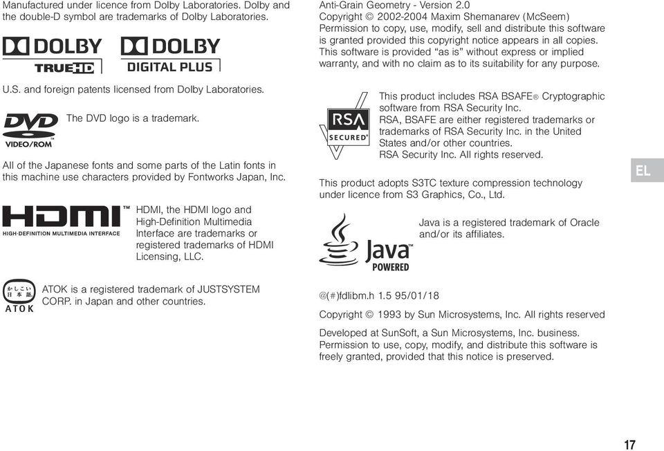 HDMI, the HDMI logo and High-Definition Multimedia Interface are trademarks or registered trademarks of HDMI Licensing, LLC. Anti-Grain Geometry - Version 2.