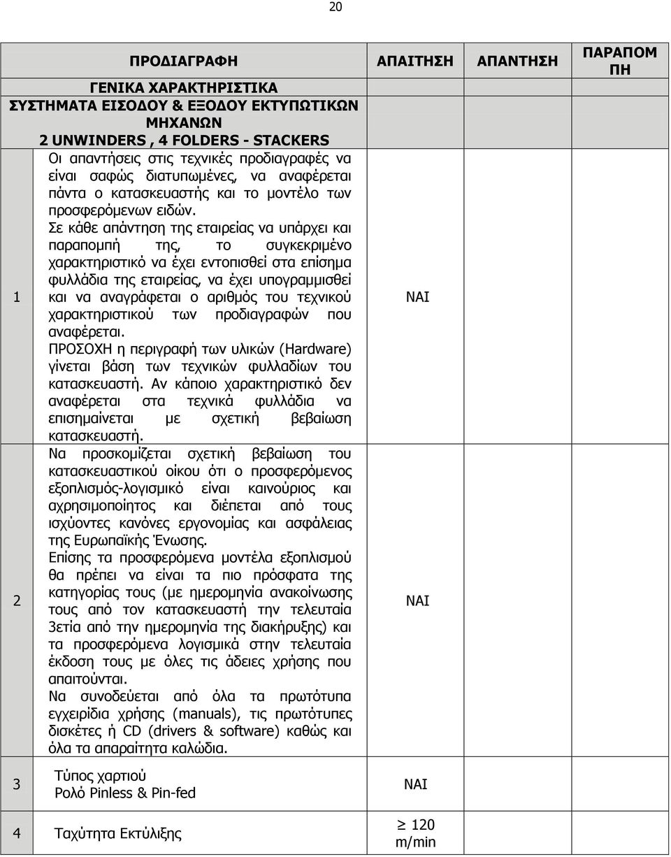 ε θάζε απάληεζε ηεο εηαηξείαο λα ππάξρεη θαη παξαπνκπή ηεο, ην ζπγθεθξηκέλν ραξαθηεξηζηηθφ λα έρεη εληνπηζζεί ζηα επίζεκα θπιιάδηα ηεο εηαηξείαο, λα έρεη ππνγξακκηζζεί 1 θαη λα αλαγξάθεηαη ν αξηζκφο