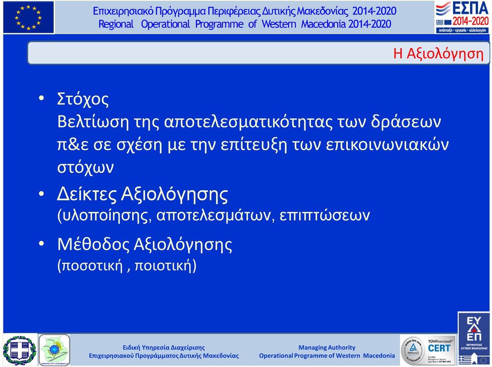 επικοινωνιακών στόχων Δείκτες Αξιολόγησης (υλοποίησης,