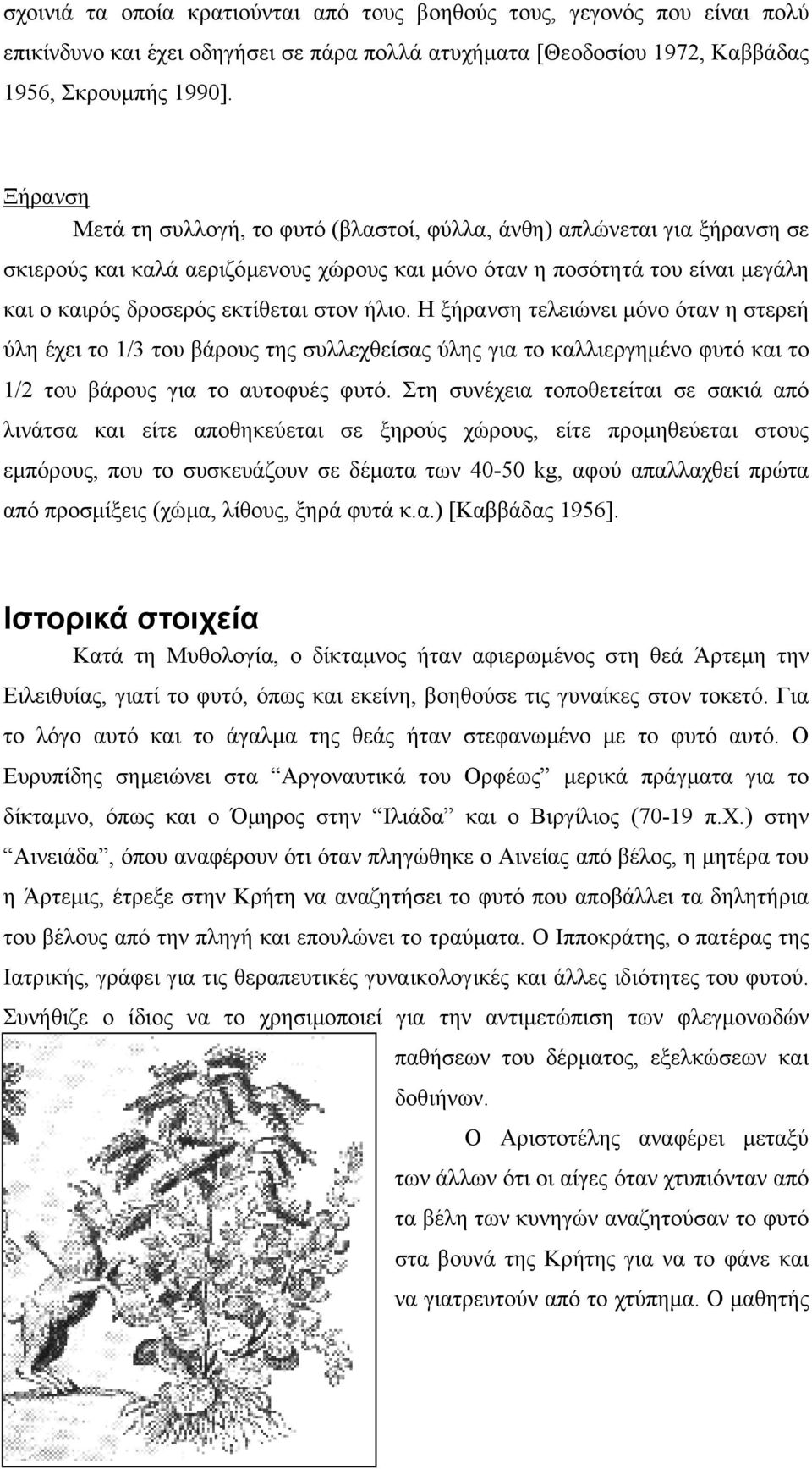 ήλιο. Η ξήρανση τελειώνει µόνο όταν η στερεή ύλη έχει το 1/3 του βάρους της συλλεχθείσας ύλης για το καλλιεργηµένο φυτό και το 1/2 του βάρους για το αυτοφυές φυτό.