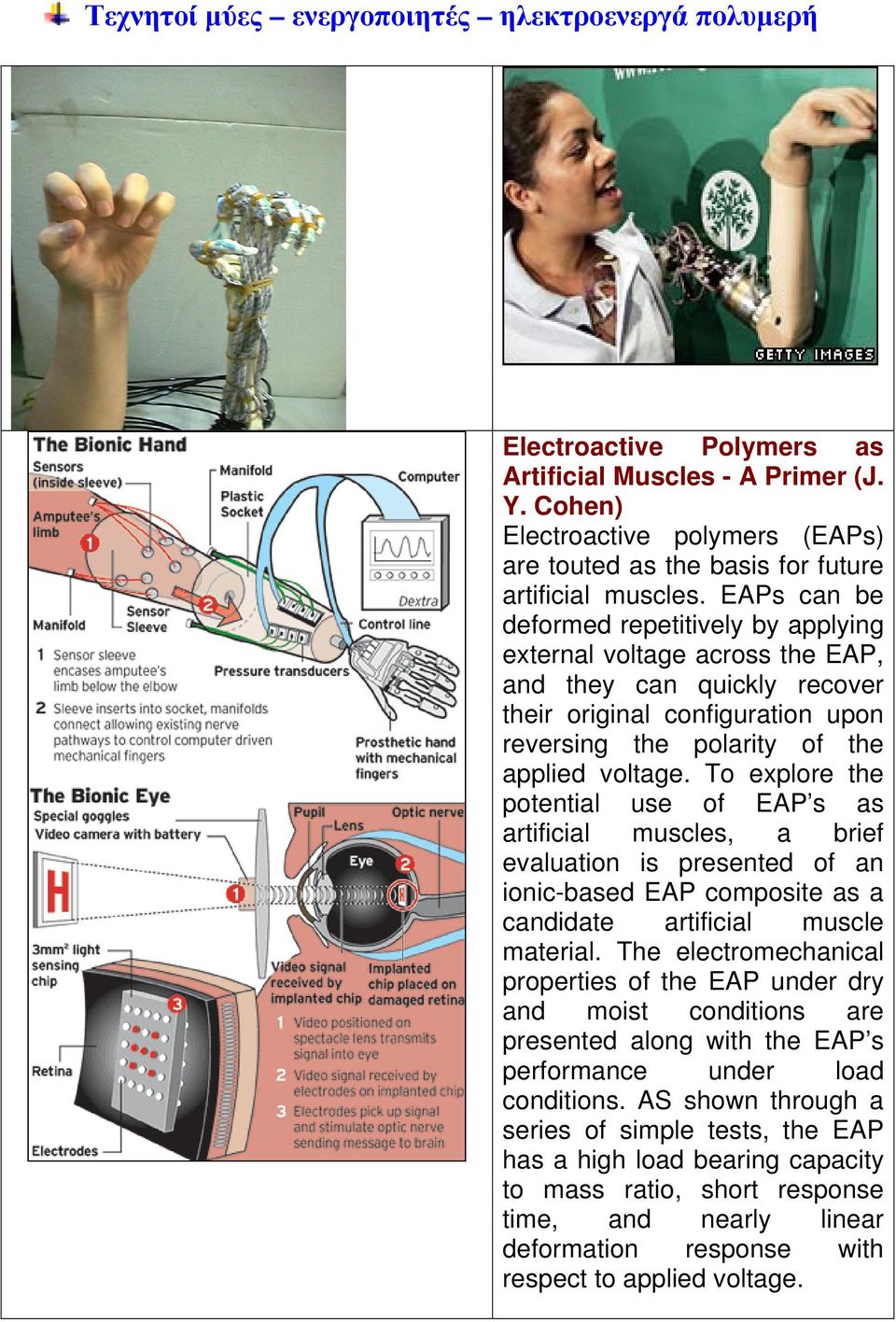 EAPs can be deformed repetitively by applying external voltage across the EAP, and they can quickly recover their original configuration upon reversing the polarity of the applied voltage.