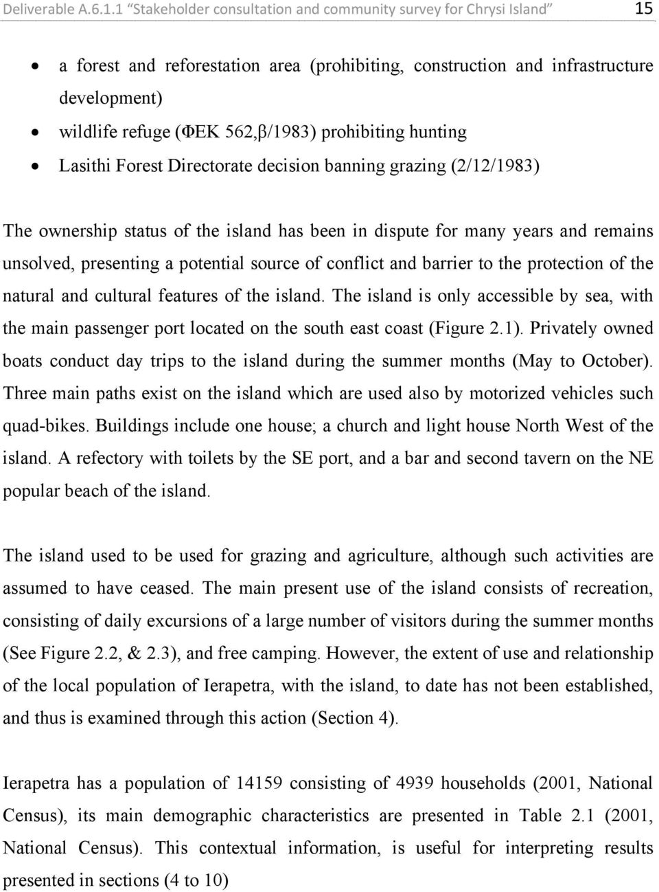 prohibiting hunting Lasithi Forest Directorate decision banning grazing (2/12/1983) The ownership status of the island has been in dispute for many years and remains unsolved, presenting a potential