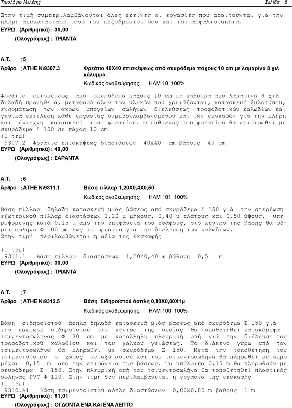 3 Φρεάτιο 40Χ40 επισκέψεως από σκυρόδεμα πάχους 10 cm με λαμαρίνα 8 χιλ κάλυμμα Κωδικός αναθεώρησης: ΗΛΜ 10 100% Φρεάτιο επισκέψεως από σκυρόδεμα πάχους 10 cm με κάλυμμα απο λαμαρίνα 8 χιλ δηλαδή