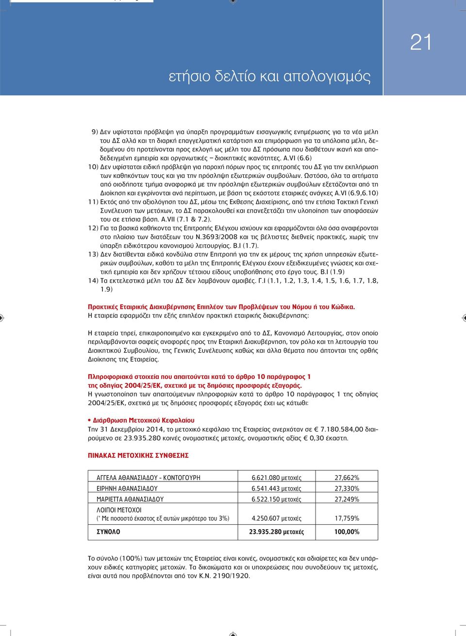 6) 10) Δεν υφίσταται ειδική πρόβλεψη για παροχή πόρων προς τις επιτροπές του ΔΣ για την εκπλήρωση των καθηκόντων τους και για την πρόσληψη εξωτερικών συμβούλων.