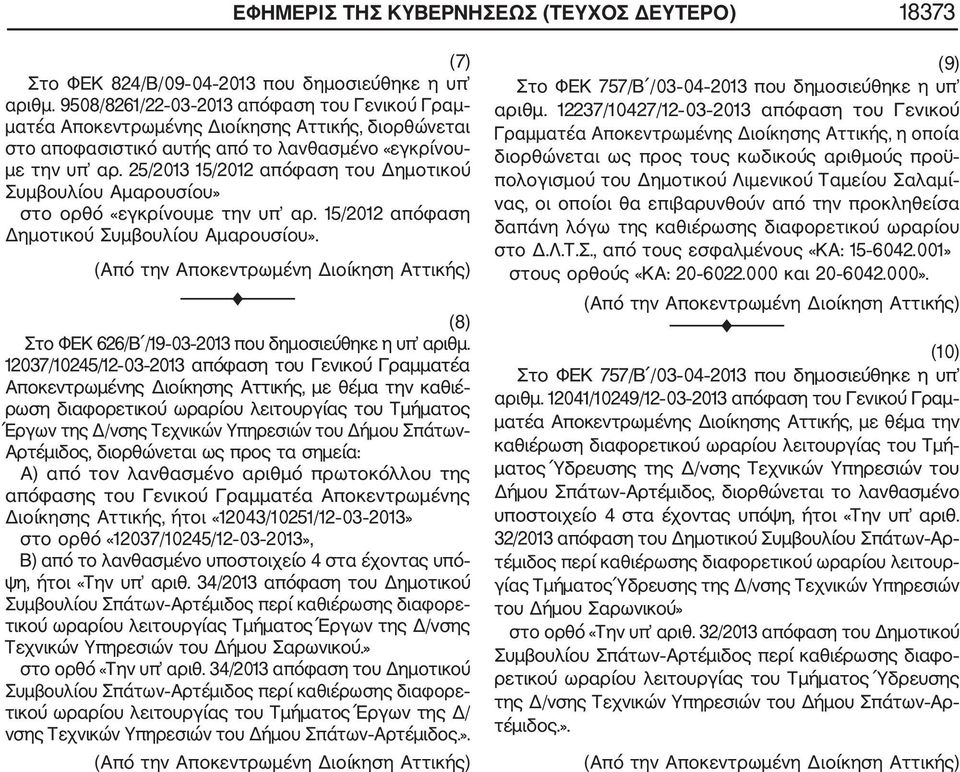 25/2013 15/2012 απόφαση του Δημοτικού Συμβουλίου Αμαρουσίου» στο ορθό «εγκρίνουμε την υπ αρ. 15/2012 απόφαση Δημοτικού Συμβουλίου Αμαρουσίου».