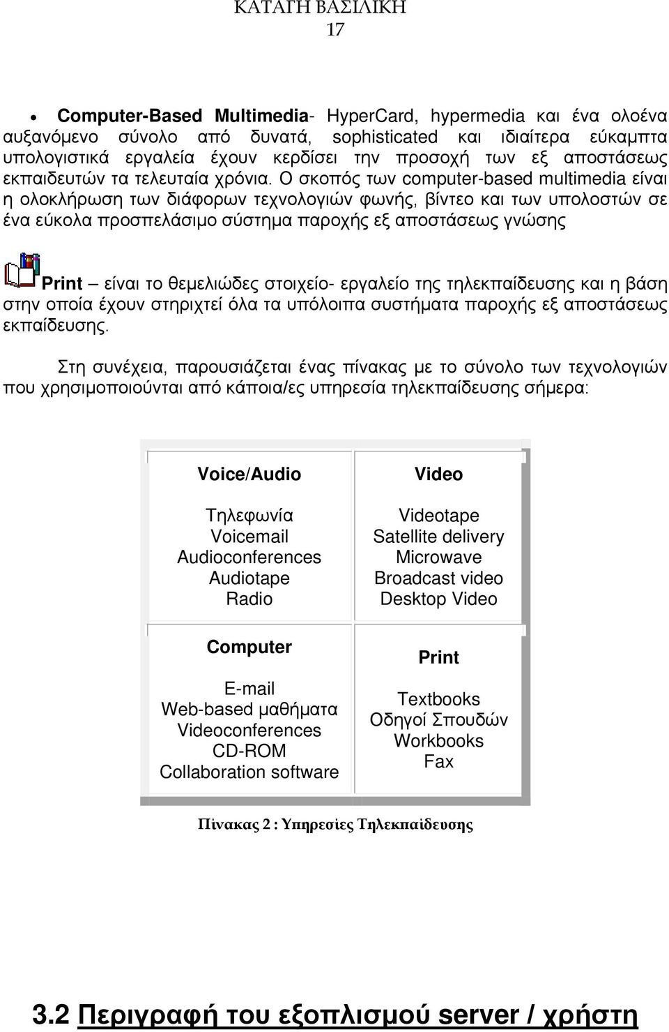 Ο σκοπός των computer-based multimedia είναι η ολοκλήρωση των διάφορων τεχνολογιών φωνής, βίντεο και των υπολοστών σε ένα εύκολα προσπελάσιμο σύστημα παροχής εξ αποστάσεως γνώσης Print είναι το