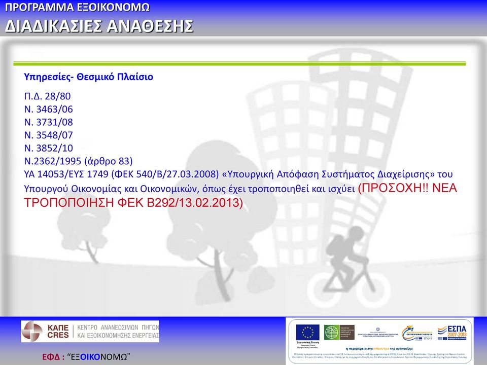 2008) «Υπουργική Απόφαση Συστήματος Διαχείρισης» του Υπουργού Οικονομίας και