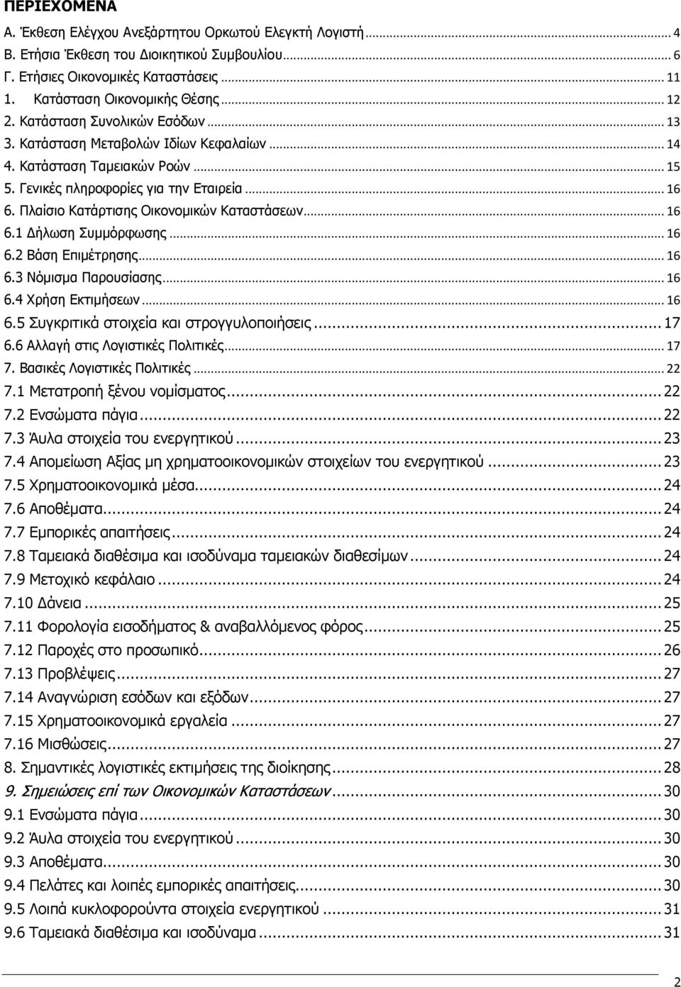 Πλαίσιο Κατάρτισης Οικονομικών Καταστάσεων... 16 6.1 Δήλωση Συμμόρφωσης... 16 6.2 Βάση Επιμέτρησης... 16 6.3 Νόμισμα Παρουσίασης... 16 6.4 Χρήση Εκτιμήσεων... 16 6.5 Συγκριτικά στοιχεία και στρογγυλοποιήσεις.