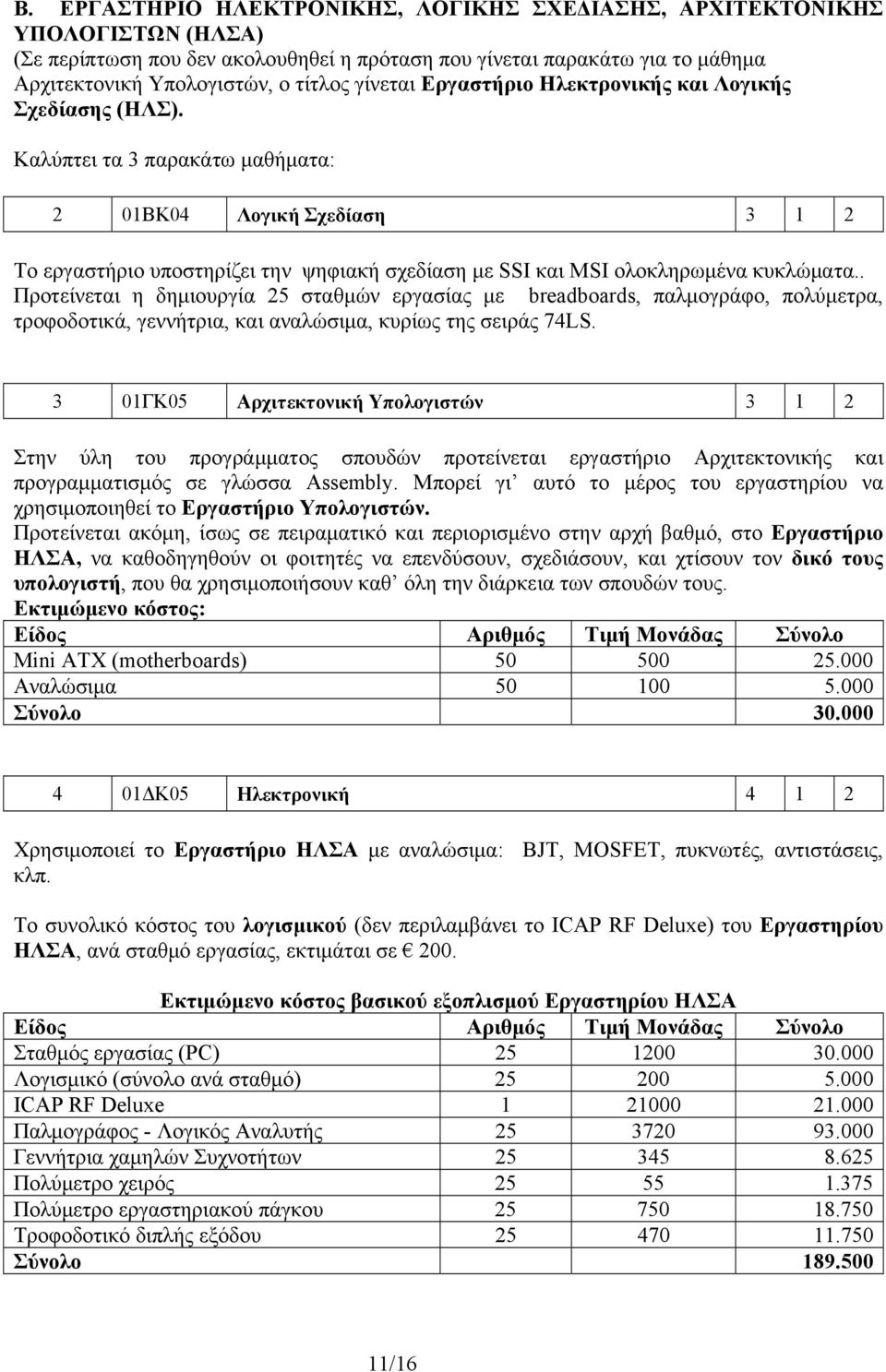 Καλύπτει τα 3 παρακάτω μαθήματα: 2 01ΒΚ04 Λογική Σχεδίαση 3 1 2 Το εργαστήριο υποστηρίζει την ψηφιακή σχεδίαση με SSI και MSI ολοκληρωμένα κυκλώματα.